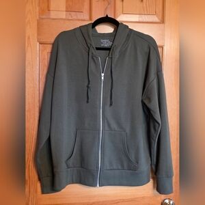 Time and Tru Olive Zip Up Hoodie with Hood